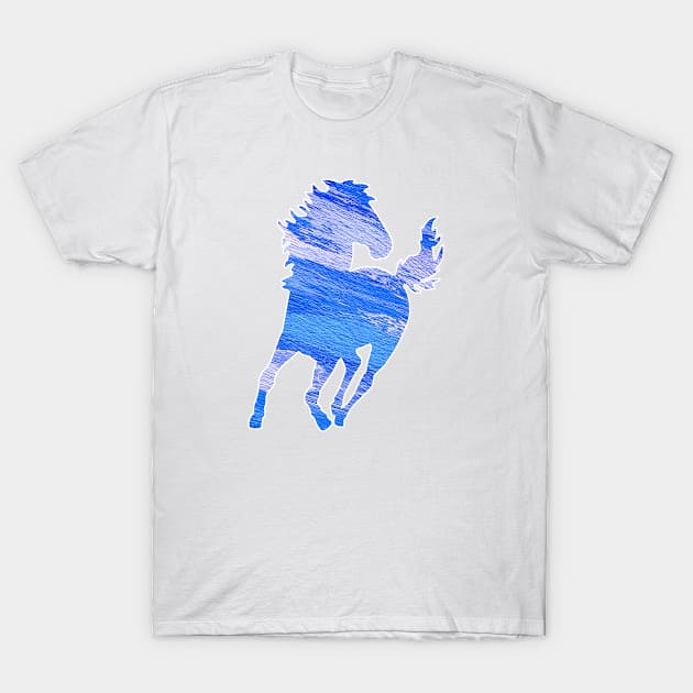 Horse Blue Canvas Watercolor T-Shirt by hudayadi